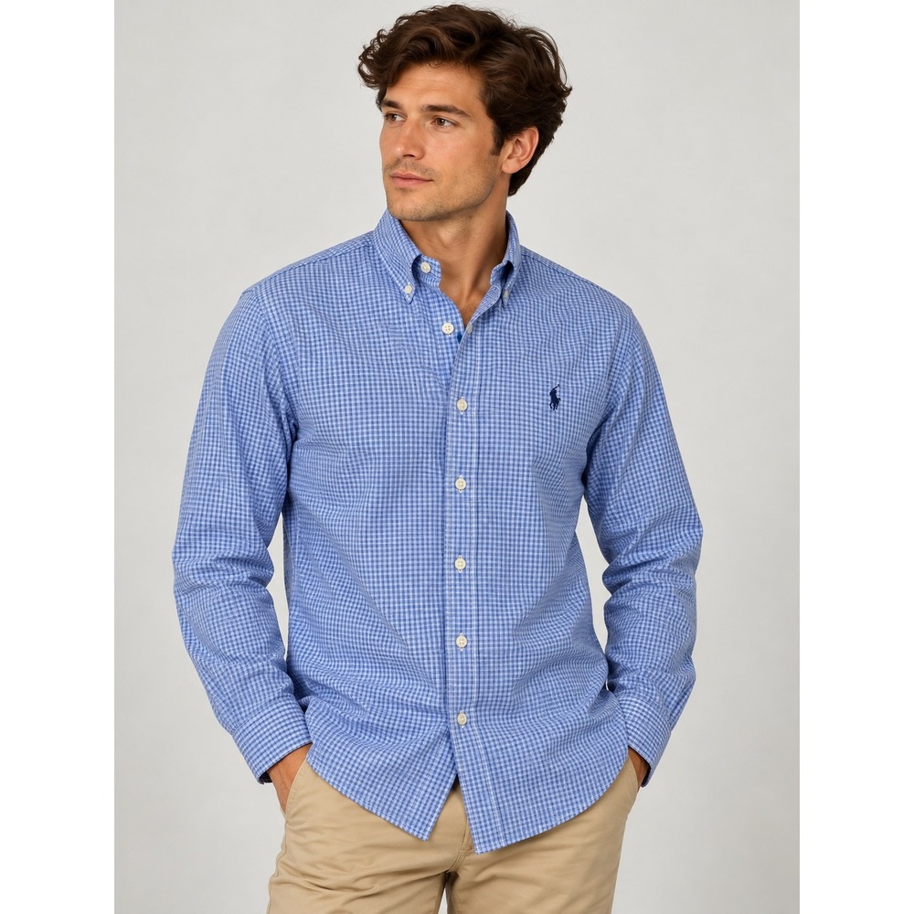 Polo Ralph Lauren Men Blue Gingham Check Button Down Shirt Small Classic Fit